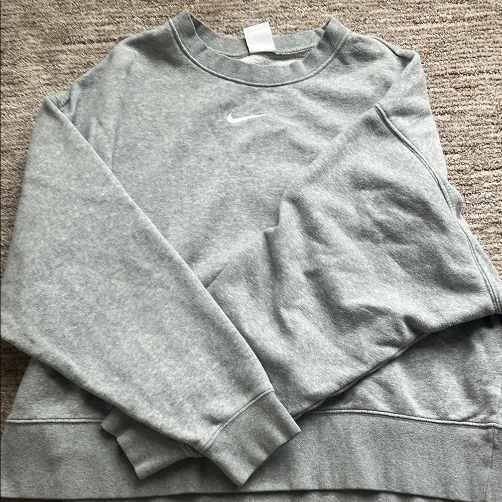 Nike Gray Crewneck Sweater with Ribbed Cuffs
